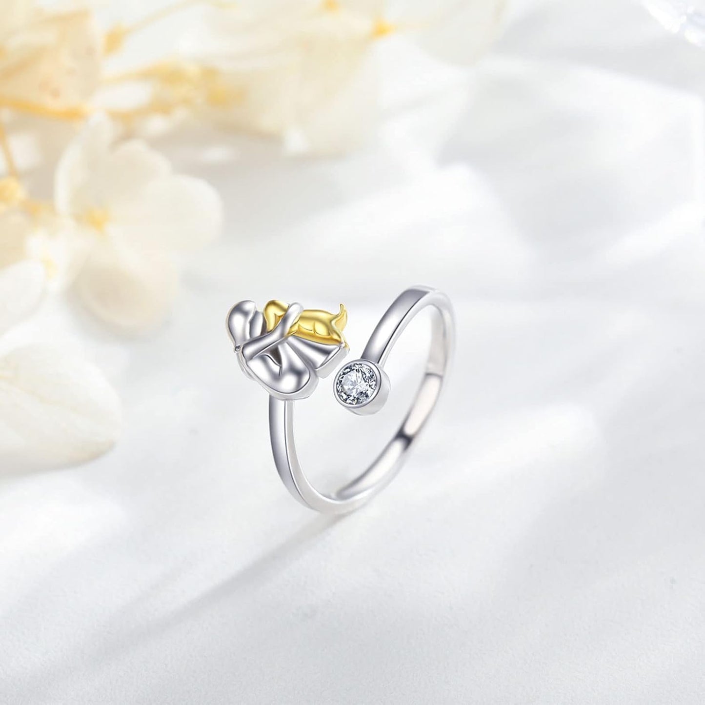 925 Sterling Silver Dog Ring wit Zirconia โ Adjustable & Handmade