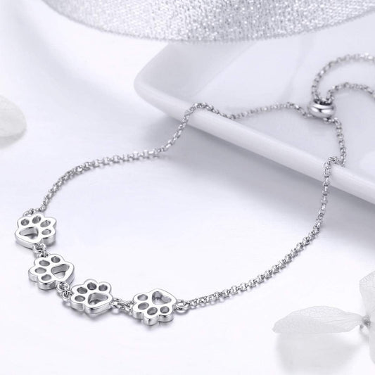 Sterling Silver Paw Print Bracelet – Adjustable Fit