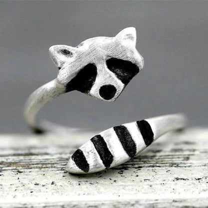 Vintage Raccoon Ring Adjustable Silver