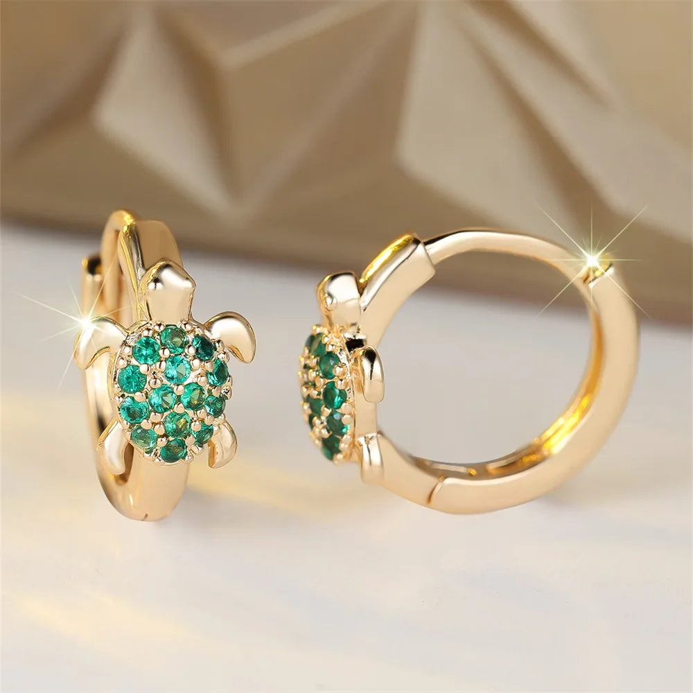 Sea Turtle Hoop Earrings with Sparkling Zircon