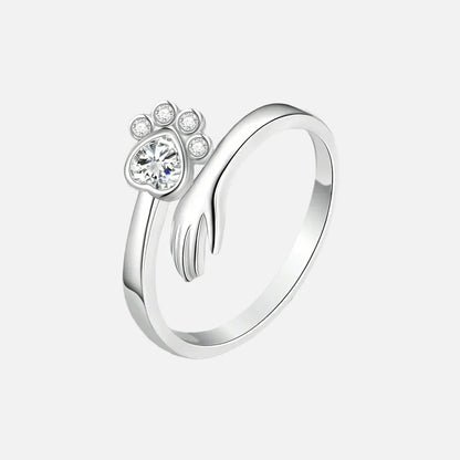 925 Sterling Silver Adjustable Ring – Hand and Paw Print Design