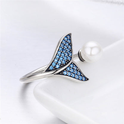 Ocean Whale Tail Pearl Ring