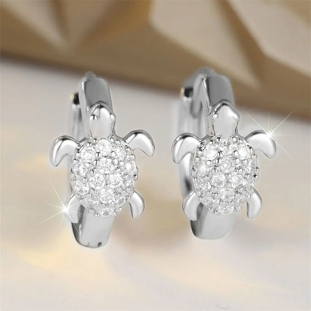Sea Turtle Hoop Earrings with Sparkling Zircon