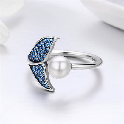 Ocean Whale Tail Pearl Ring