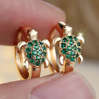 Sea Turtle Hoop Earrings with Sparkling Zircon